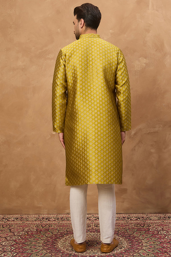 Yellow Silk Blend Solid Woven Design Straight Kurta MKU1459
