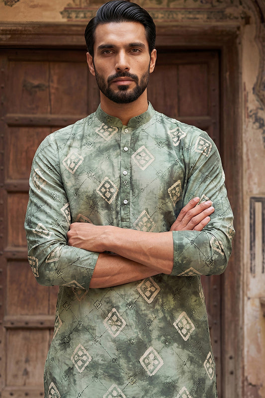 Green Silk Blend Embroidered Straight Kurta MKU1464