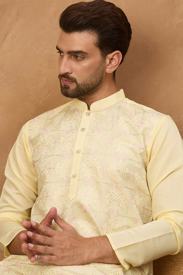Yellow Silk Blend Solid Embroidered Straight Kurta MKU1467