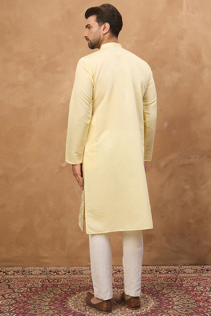Yellow Silk Blend Solid Embroidered Straight Kurta MKU1467