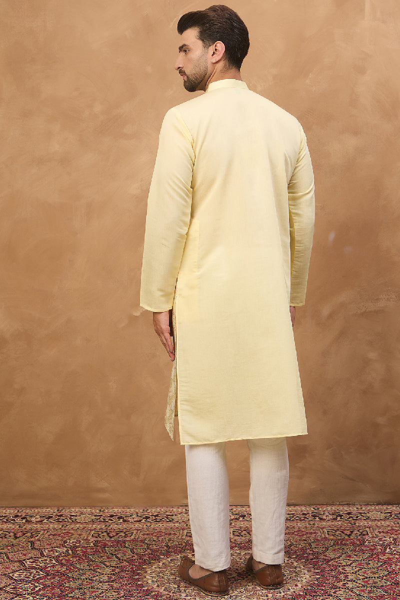 Yellow Silk Blend Solid Embroidered Straight Kurta With Pant Set MKSET1467