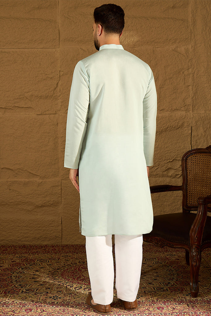 Blue Silk Blend Solid Embroidered Straight Kurta with Trouser MKSET1468