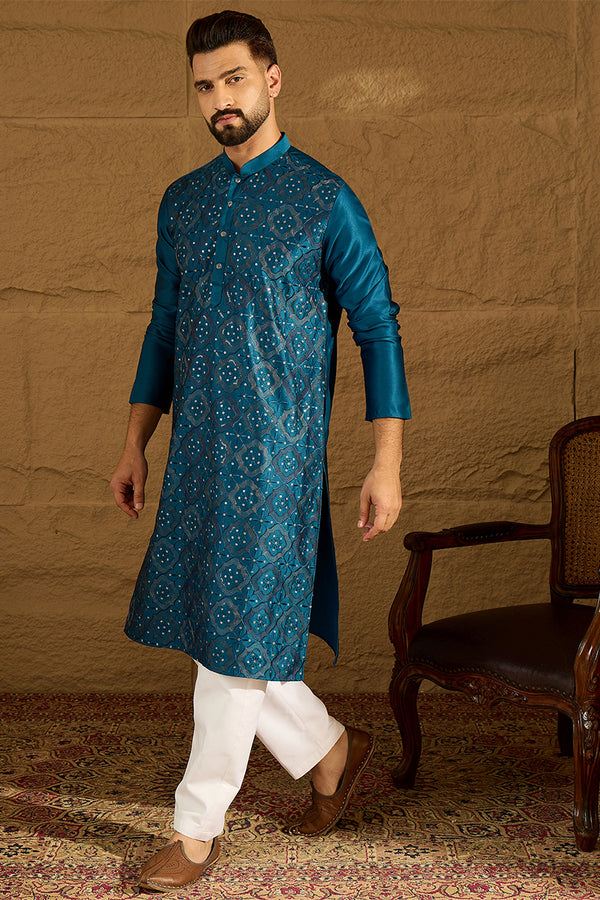 Blue Silk Blend Solid Embroidered Straight Kurta MKU1469