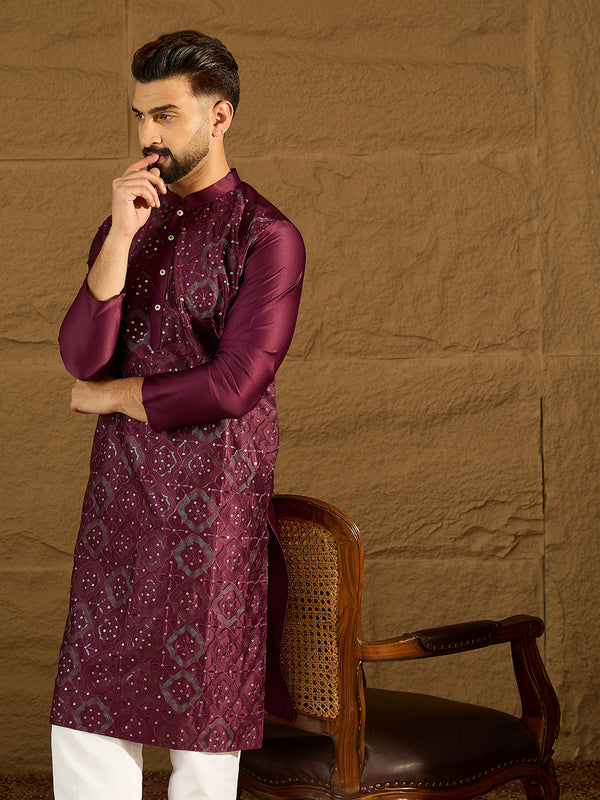 Purple Silk Blend Solid Embroidered Straight Kurta with Trouser MKSET1470