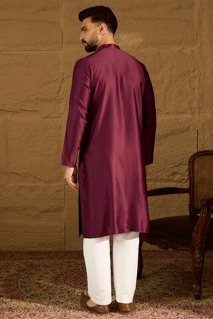Purple Silk Blend Solid Embroidered Straight Kurta MKU1470