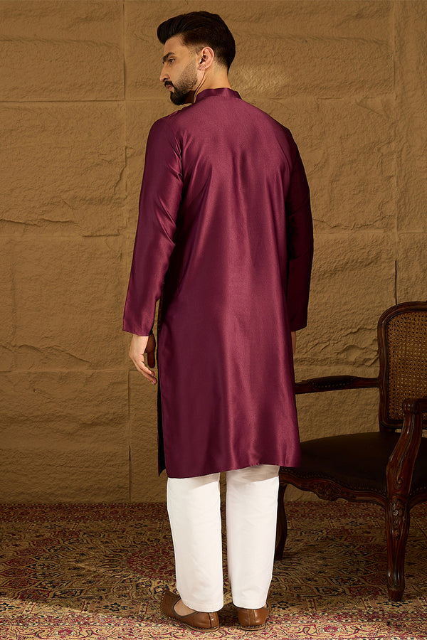 Purple Silk Blend Solid Embroidered Straight Kurta MKU1470