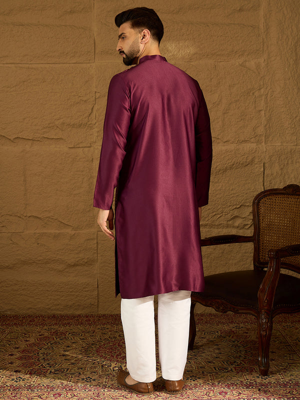 Purple Silk Blend Solid Embroidered Straight Kurta with Trouser MKSET1470