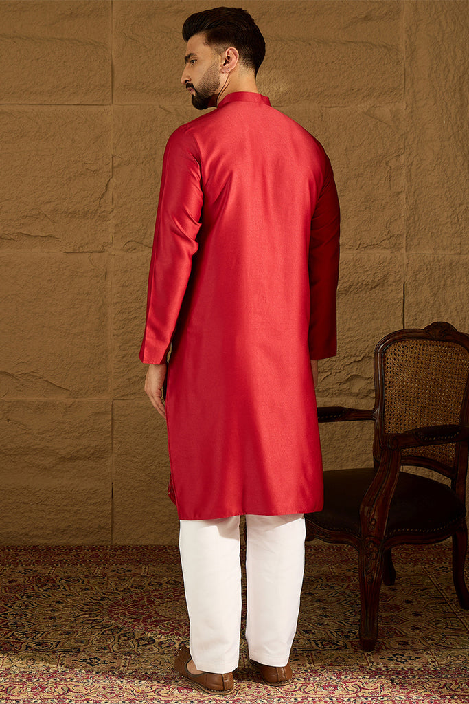Maroon Silk Blend Solid Embroidered Straight Kurta MKU1472