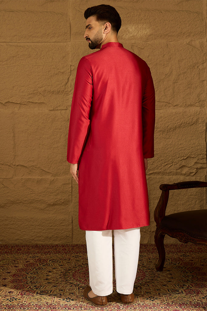 Maroon Silk Blend Solid Embroidered Straight Kurta MKU1473