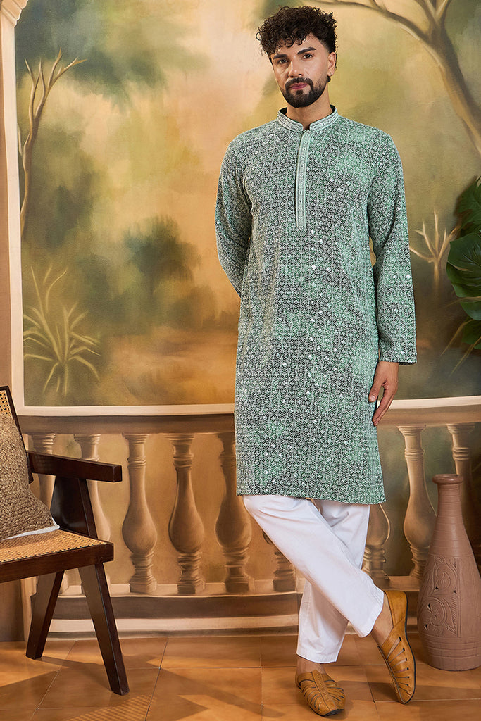Green Viscose Rayon Shibori Embroidered Straight Kurta MKU1485