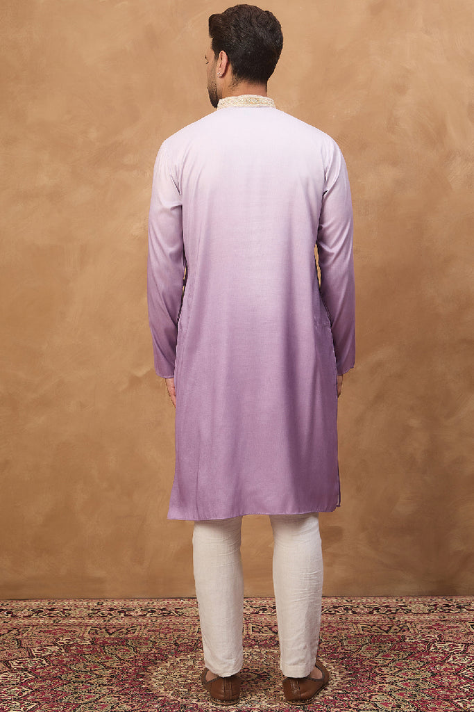 Purple Silk Blend Solid Embroidered Straight Kurta With Pant Set MKSET1487
