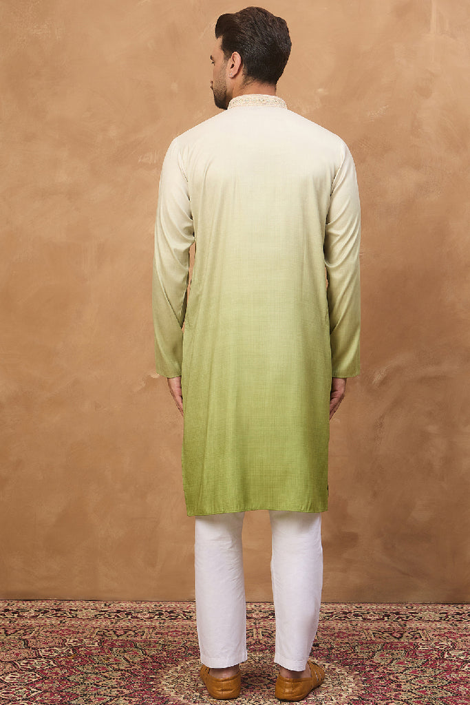 Green Silk Blend Solid Embroidered Straight Kurta With Pant Set MKSET1488