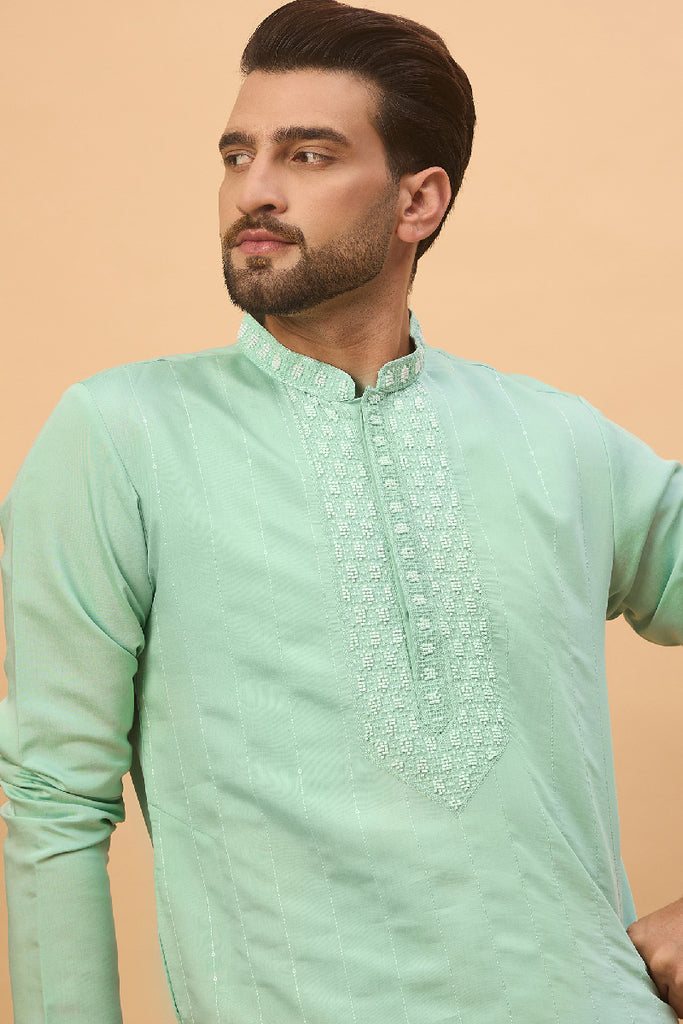 Blue Silk Blend Solid Embroidered Straight Kurta With Pant Set MKSET1508