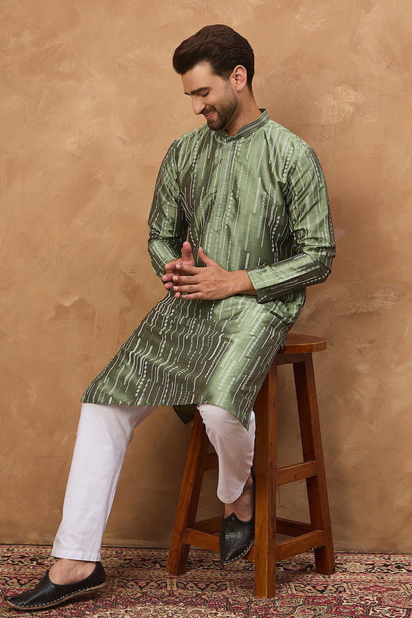 Green Silk Blend Geometric Embroidered Straight Kurta MKU1517