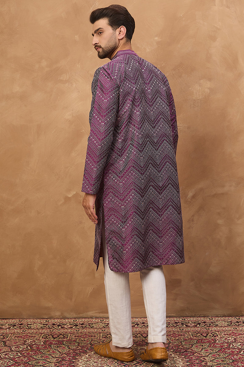 Purple Silk Blend Geometric Printed Straight Kurta MKU1521