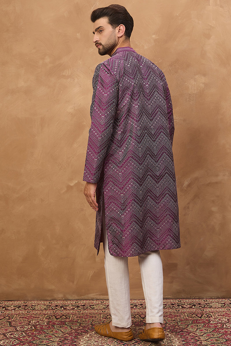 Purple Silk Blend Geometric Printed Straight Kurta MKU1521