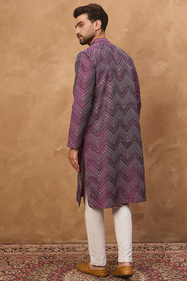 Purple Silk Blend Geometric Printed Straight Kurta MKU1521