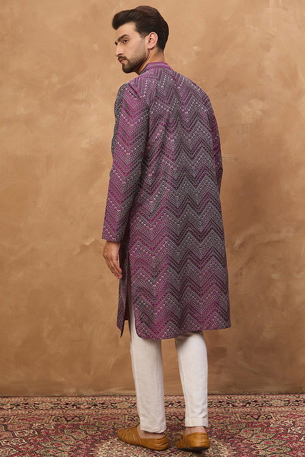 Purple Silk Blend Geometric Printed Straight Kurta MKU1521