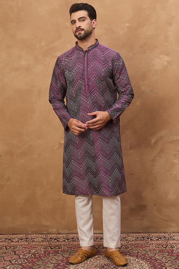 Purple Silk Blend Geometric Printed Straight Kurta MKU1521