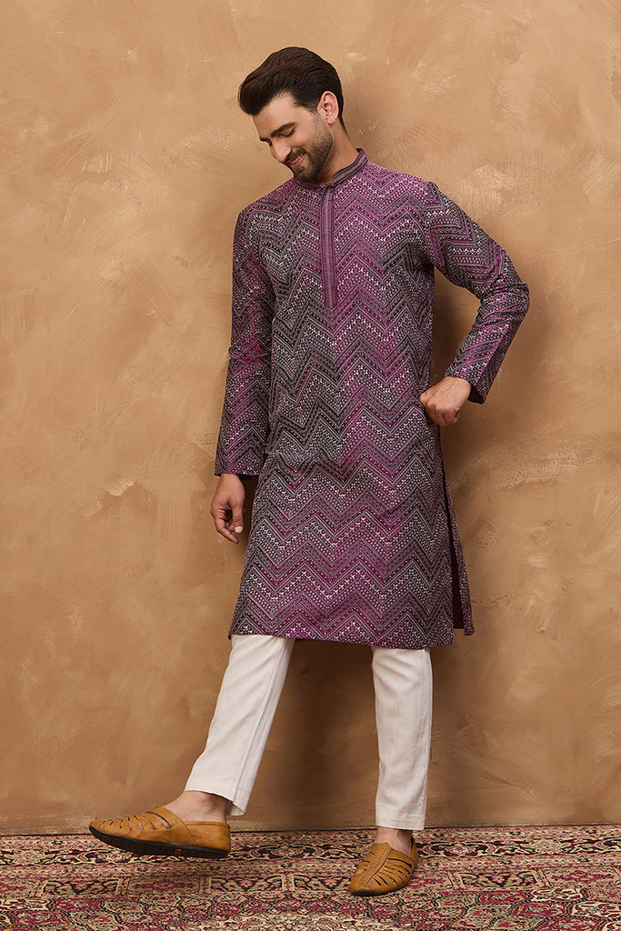 Purple Silk Blend Geometric Printed Straight Kurta MKU1521