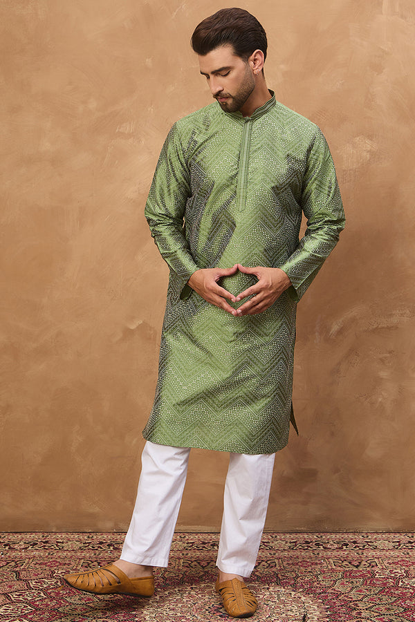 Green Silk Blend Geometric Printed Straight Kurta MKU1522