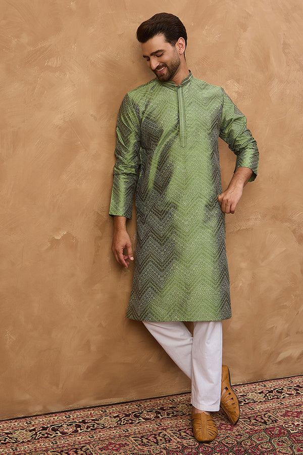 Green Silk Blend Geometric Printed Straight Kurta MKU1522