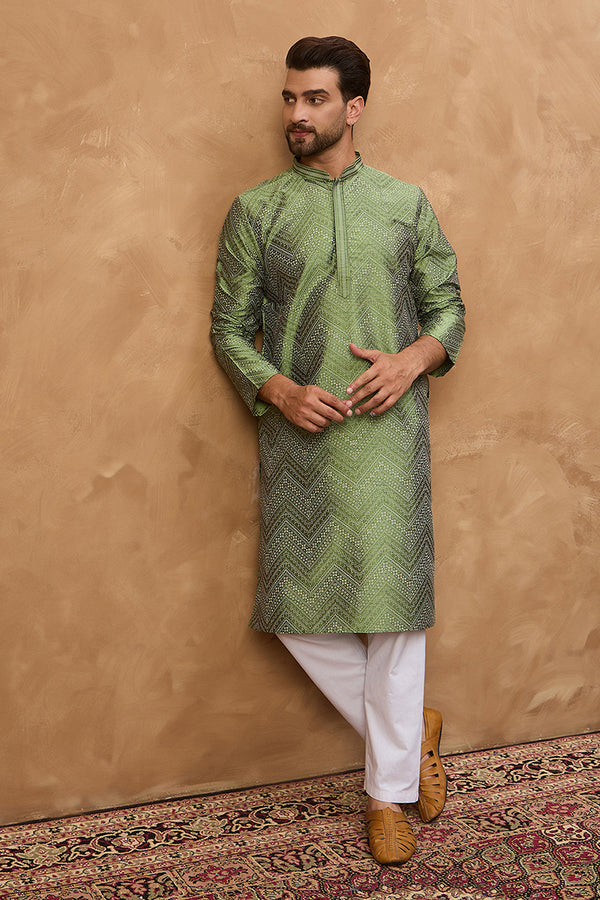 Green Silk Blend Geometric Printed Straight Kurta MKU1522
