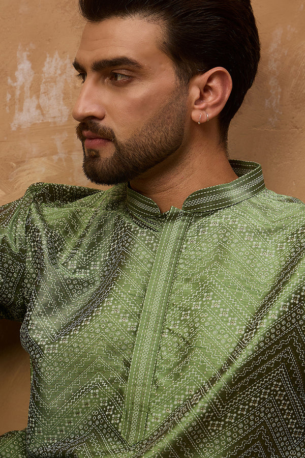 Green Silk Blend Geometric Printed Straight Kurta MKU1522