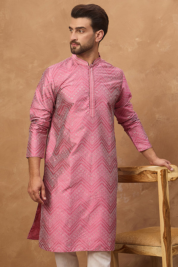 Pink Silk Blend Geometric Printed Straight Kurta MKU1532