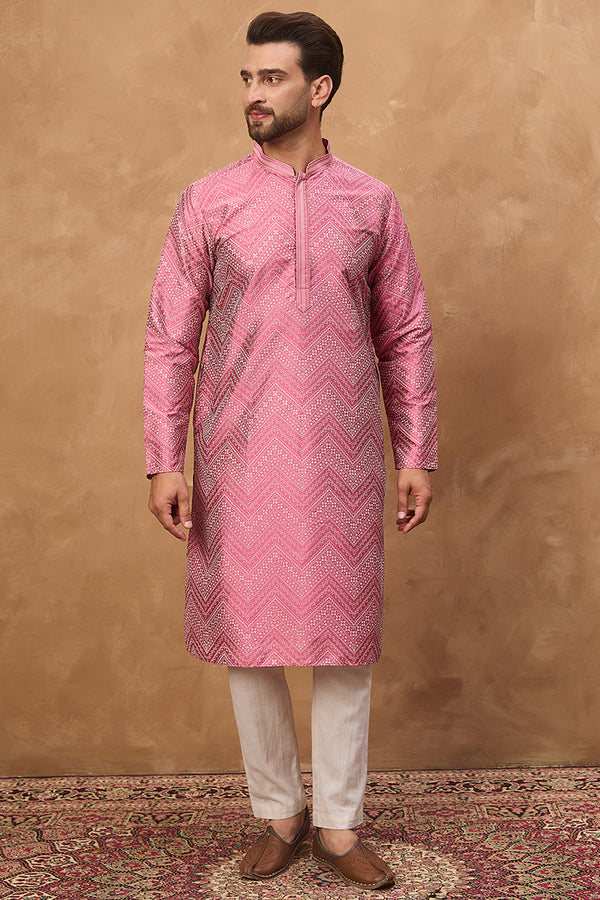 Pink Silk Blend Geometric Printed Straight Kurta MKU1532