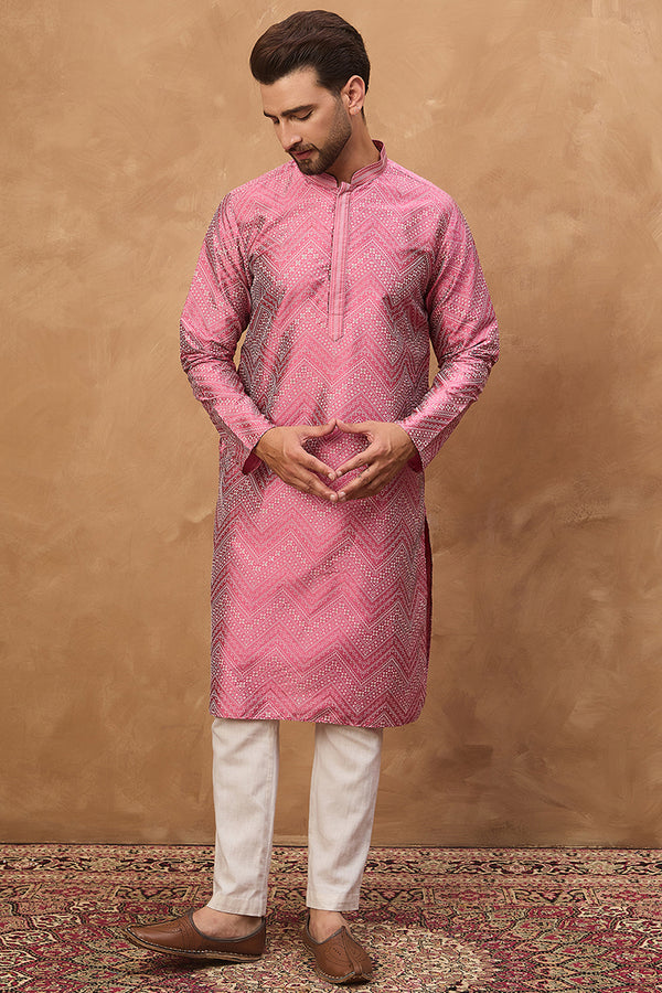 Pink Silk Blend Geometric Printed Straight Kurta MKU1532