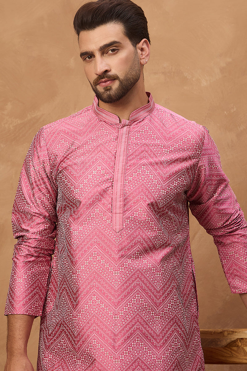 Pink Silk Blend Geometric Printed Straight Kurta MKU1532