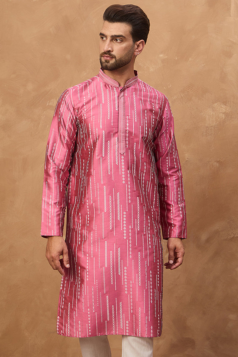 Pink Silk Blend Geometric Printed Straight Kurta MKU1533