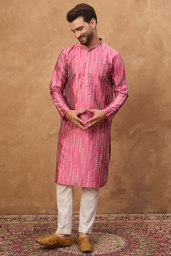 Pink Silk Blend Geometric Printed Straight Kurta MKU1533