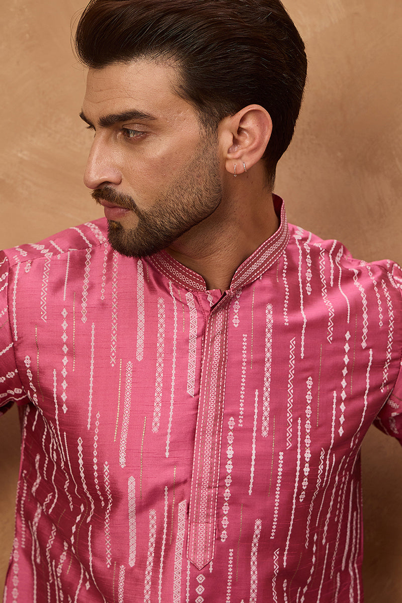 Pink Silk Blend Geometric Printed Straight Kurta MKU1533