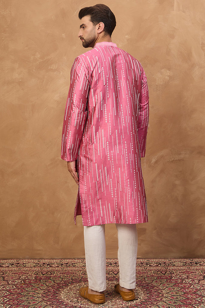 Pink Silk Blend Geometric Printed Straight Kurta MKU1533