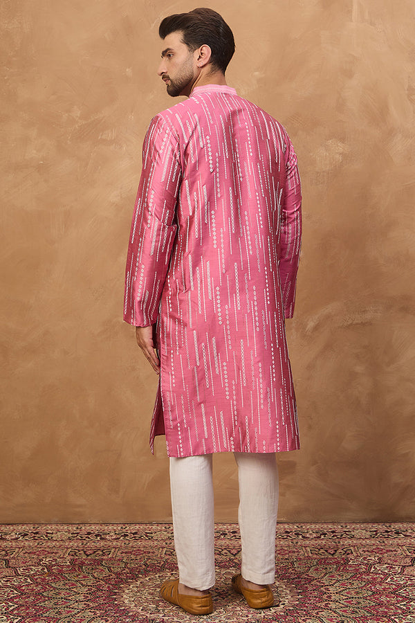 Pink Silk Blend Geometric Printed Straight Kurta MKU1533