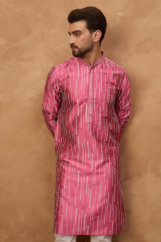 Pink Silk Blend Geometric Printed Straight Kurta MKU1533
