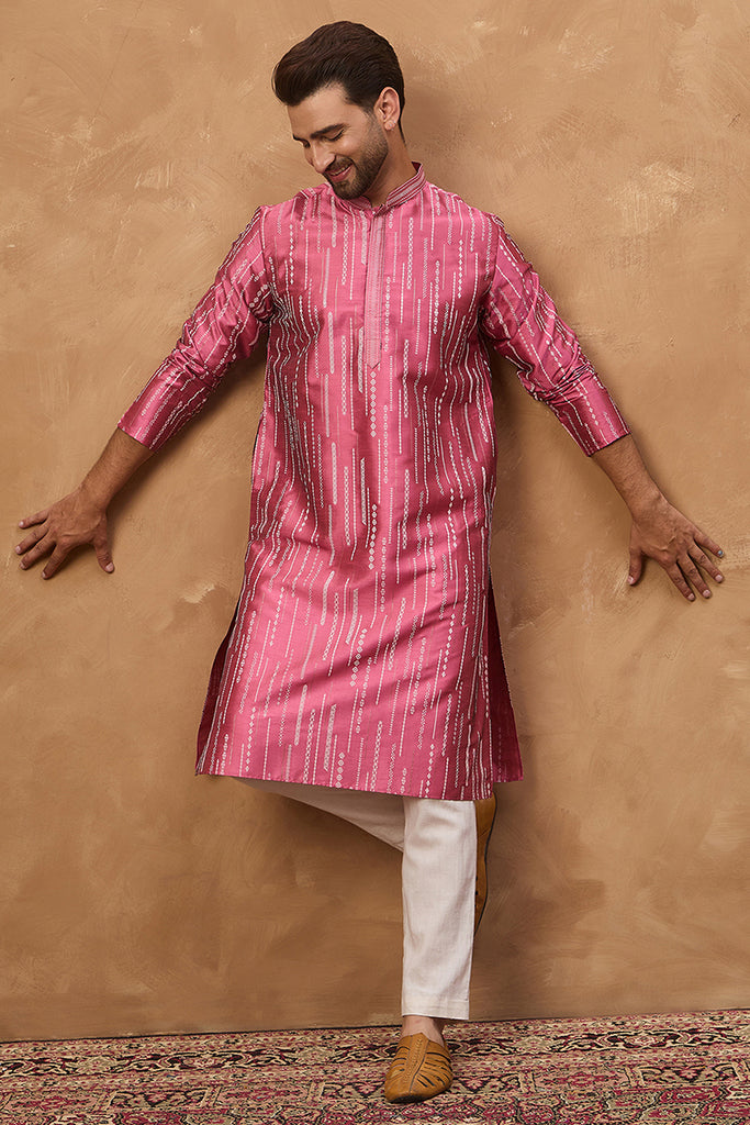 Pink Silk Blend Geometric Printed Straight Kurta MKU1533