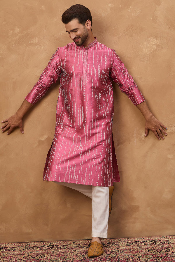 Pink Silk Blend Geometric Printed Straight Kurta With Pant Set MKSET1533