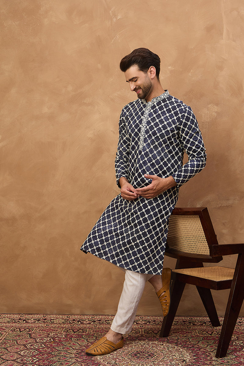 Blue Viscose Rayon Shibori Embroidered Straight Kurta MKU1534