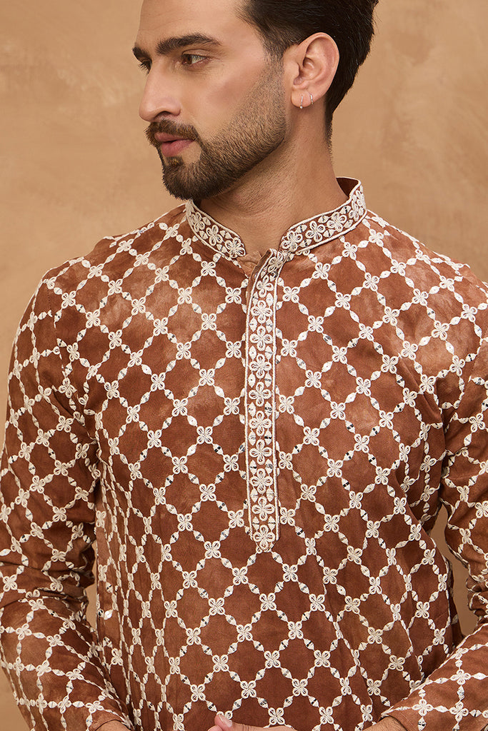 Brown Viscose Rayon Solid Embroidered Straight Kurta MKU1535