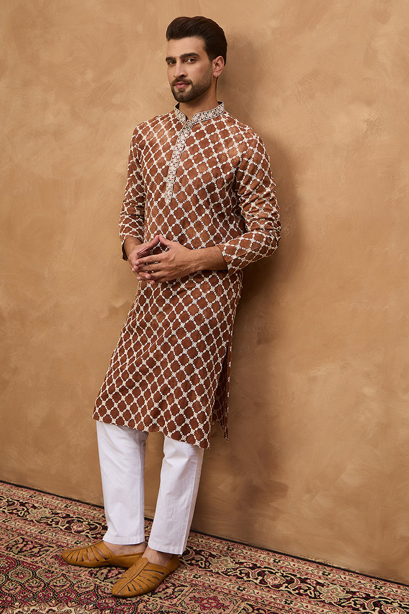 Brown Viscose Rayon Solid Embroidered Straight Kurta MKU1535
