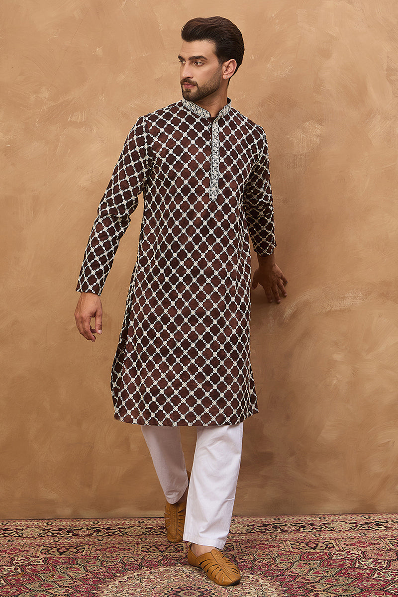 Brown Viscose Rayon Solid Embroidered Straight Kurta HMKU1536