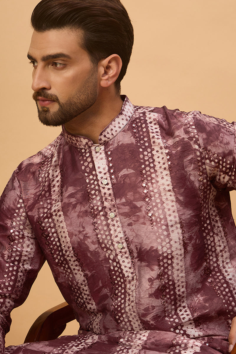 Burgundy Silk Blend Shibori Embroidered Straight Kurta MKU1537