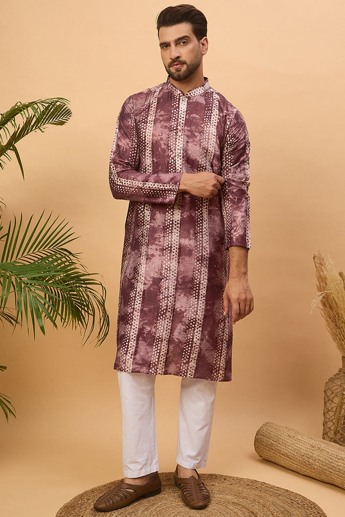 Burgundy Silk Blend Shibori Embroidered Straight Kurta MKU1537