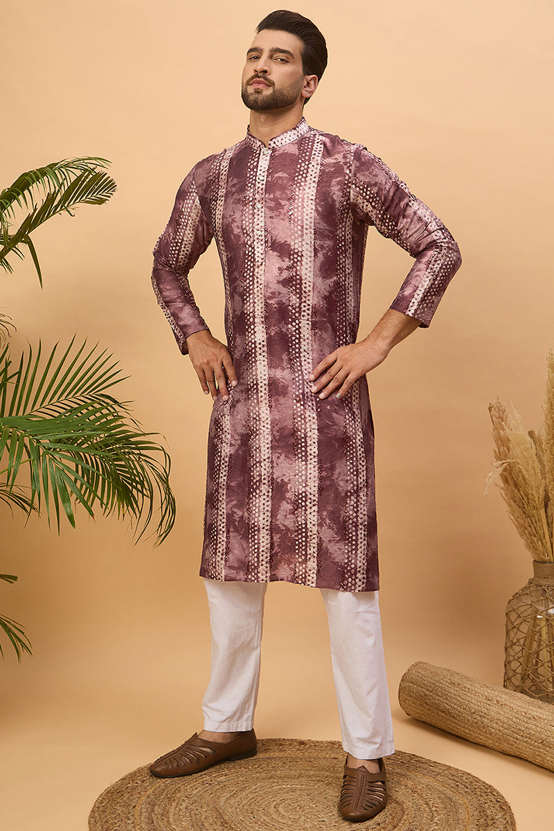 Burgundy Silk Blend Shibori Embroidered Straight Kurta MKU1537
