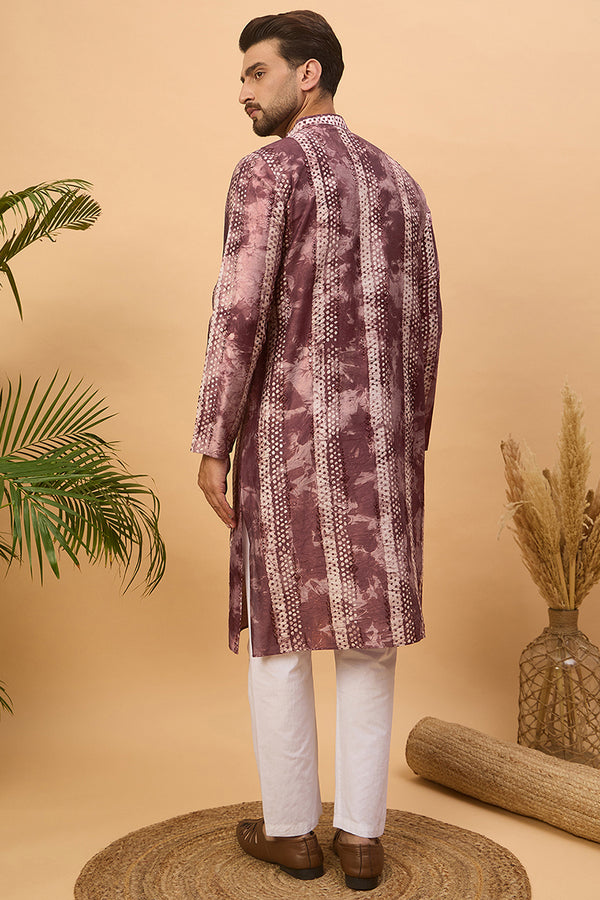 Burgundy Silk Blend Shibori Embroidered Straight Kurta MKU1537