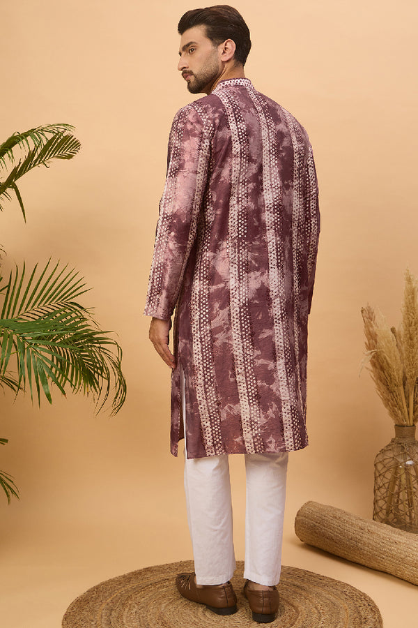 Burgundy Silk Blend Shibori Embroidered Straight Kurta With Pant Set MKSET1537