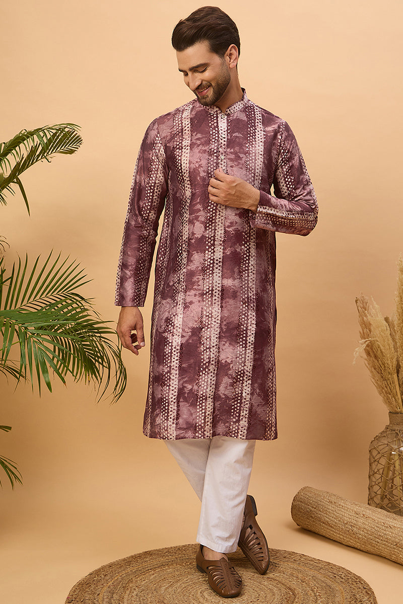 Burgundy Silk Blend Shibori Embroidered Straight Kurta MKU1537